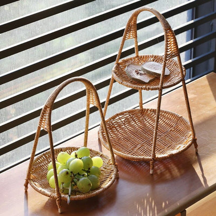 MiFuny Fruit Storage Tray Multi-layer Dried Fruit Candy Snack Rack Afternoon Tea Tray Manual PP Rattan Imitation Woven Bracket.