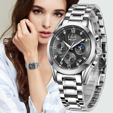 Relógio Feminino de Aço Inoxidável - club das compras