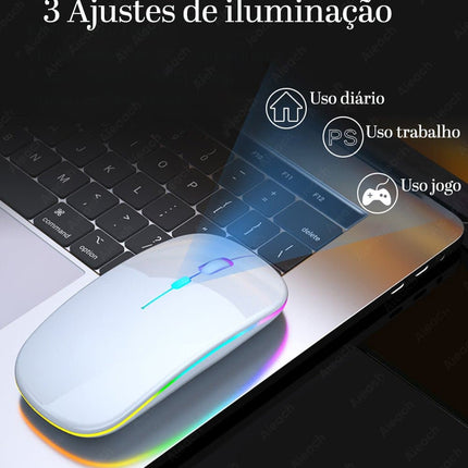 Teclado e Mouse Sem Fio Iluminação Arco-Íris Tablet IOS Android - club das compras