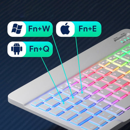 Teclado e Mouse Sem Fio Iluminação Arco-Íris Tablet IOS Android - club das compras